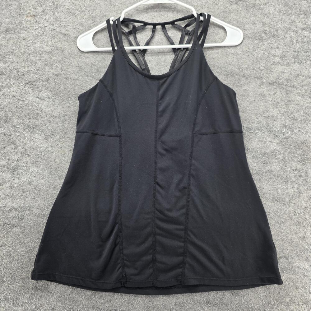 Fabletics Tank Womens L Black Camisole Built-In Bra Strappy Round Neck Athletic